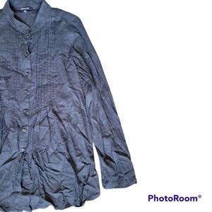 Chadwicks Pintuck Black Linen Button Front Top - PM